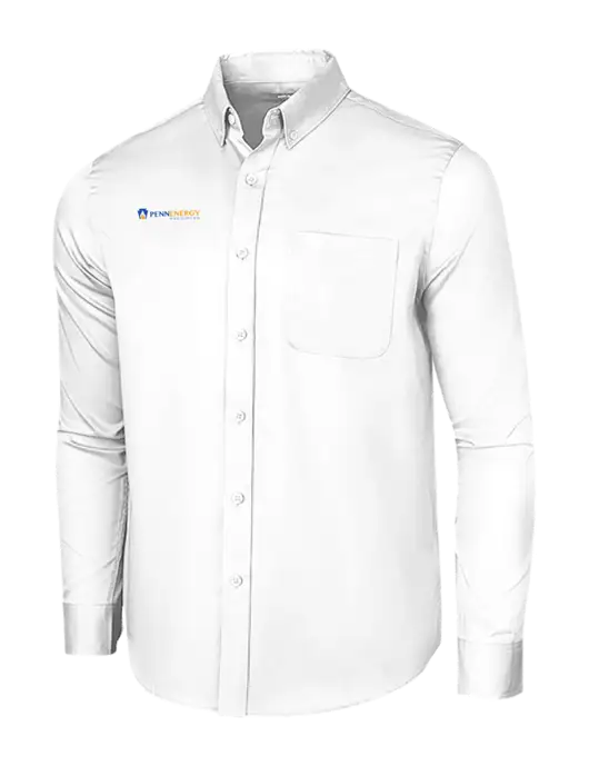 Long Sleeve White Superpro React Twill Shirt w/PennEnergy Logo