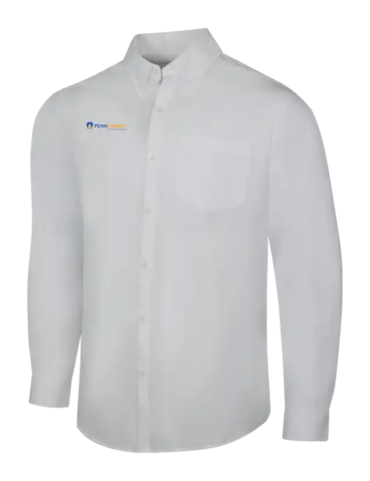 White Long Sleeve Carefree Poplin Shirt w/PennEnergy Logo