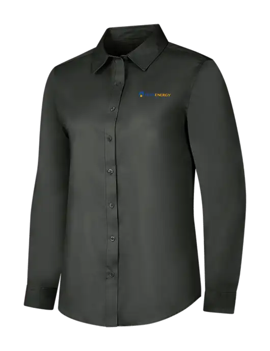 Dark Grey Womens Long Sleeve Superpro React Twill Shirt w/PennEnergy Logo