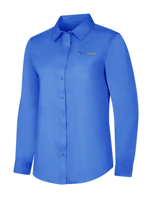Dark Carolina Blue Womens Long Sleeve Superpro React Twill Shirt w/PennEnergy Logo