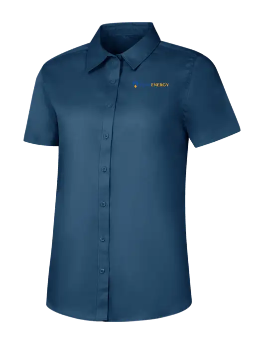 Womens Light Navy Short Sleeve Superpro React Twill Shirt w/PennEnergy Logo