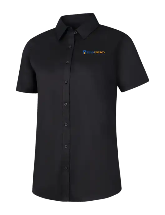 Womens Black Short Sleeve Superpro React Twill Shirt w/PennEnergy Logo