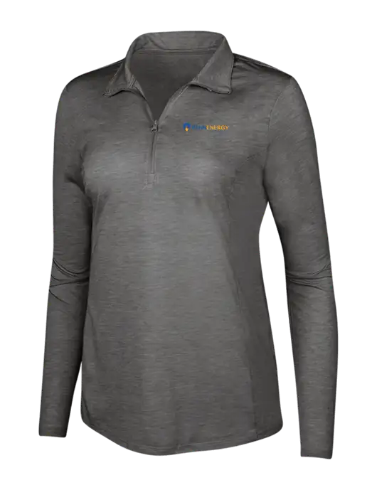 Dark Grey Heather Womens Posicharge Tri-Blend Wicking 1/4 Zip Pullover w/PennEnergy Logo