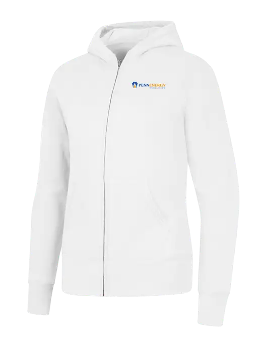 White Womens Core Fleece Full-Zip Hooded Sweatshirt w/PennEnergy Logo