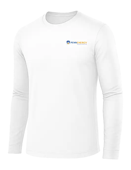 Long Sleeve White PosiCharge Competitor Tee w/PennEnergy Logo