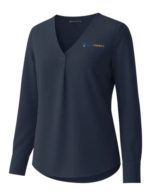 Brooks Brothers Womens Dark Navy Open-Neck Satin Blouse  w/PennEnergy Logo