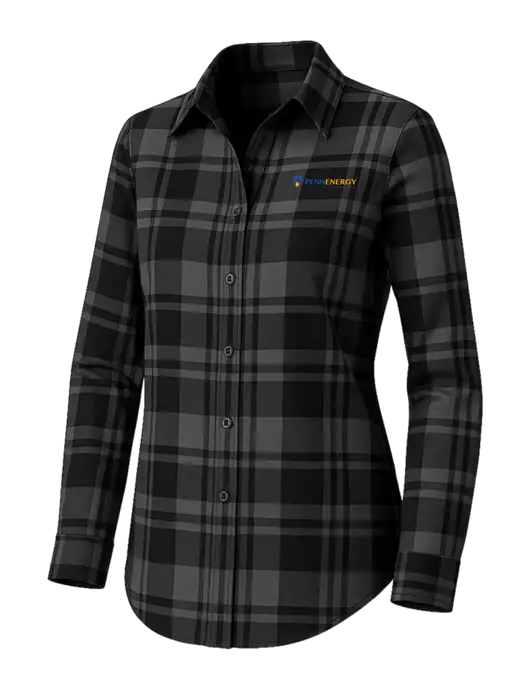 Womens Medium Grey/Black Plaid Flannel Tunic w/PennEnergy Logo