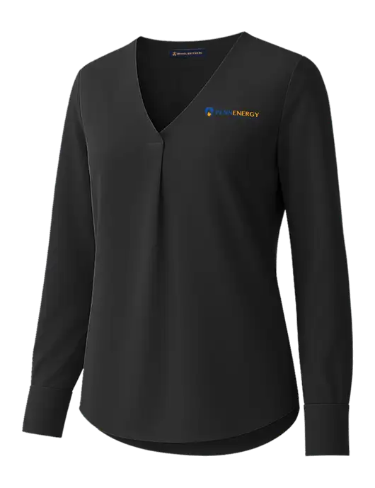 Brooks Brothers Womens Black Open-Neck Satin Blouse  w/PennEnergy Logo