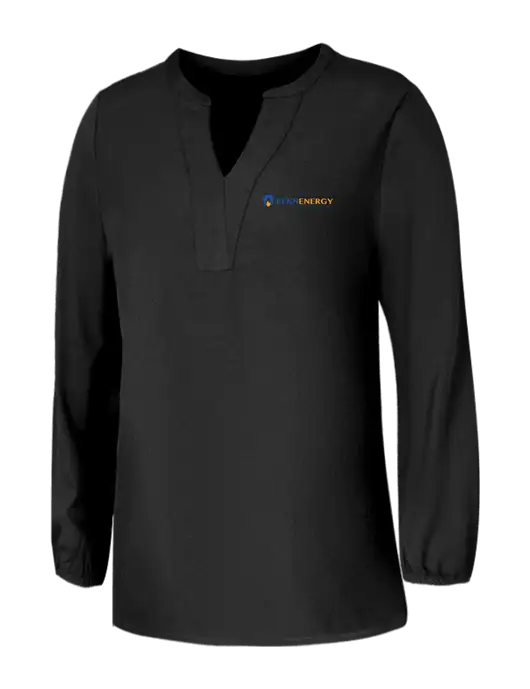 Mercer+Mettle Womens Deep Black Stretch Crepe 3/4 Sleeve Blouse w/PennEnergy Logo