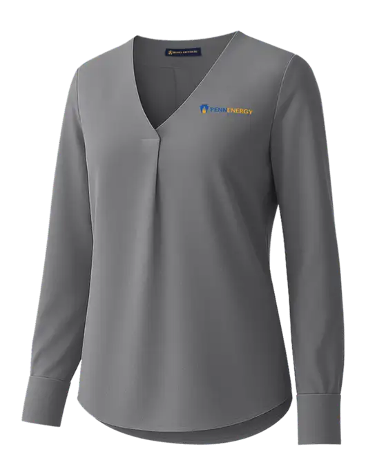Brooks Brothers Womens Medium Grey Open-Neck Satin Blouse  w/PennEnergy Logo
