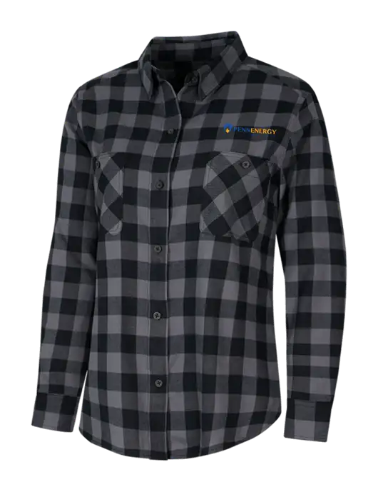 Womens Medium Grey/Black Buffalo Check Plaid Flannel Shirt w/PennEnergy Logo
