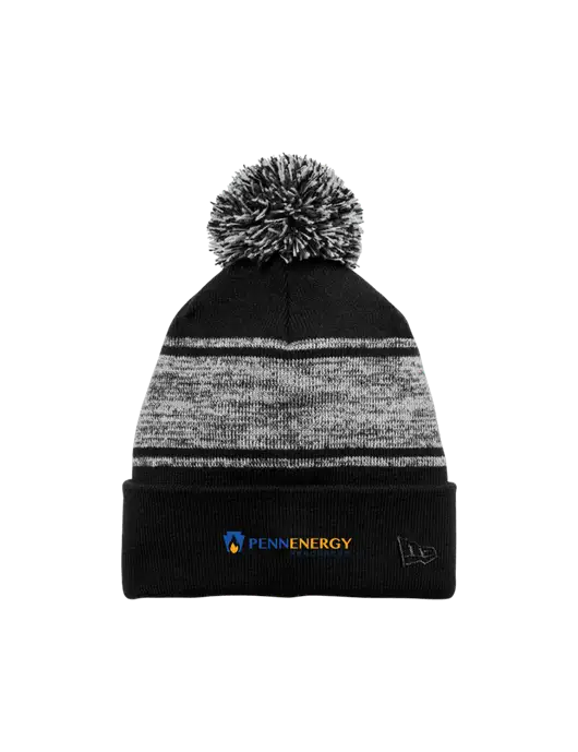 New Era Black/Charcoal Knit Chilled Pom Beanie w/PennEnergy Logo