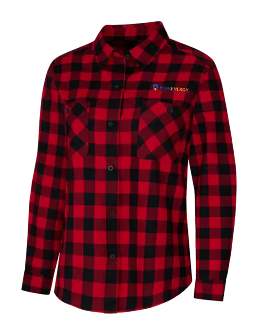 Womens Red/Black Buffalo Check Plaid Flannel Shirt w/PennEnergy Logo
