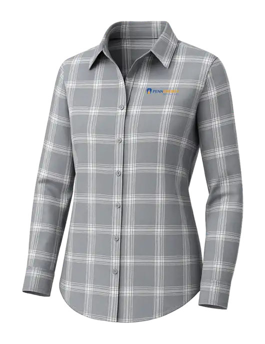 Womens Medium Grey/Cream Open Plaid Flannel Tunic w/PennEnergy Logo