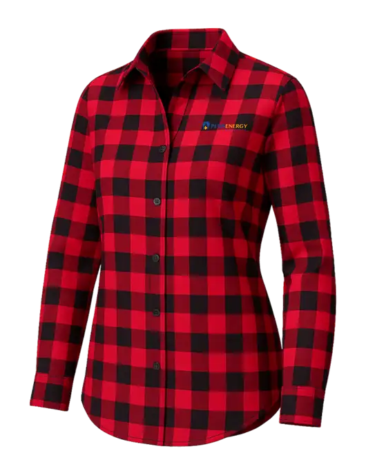 Womens Red/Black Buffalo Check Plaid Flannel Tunic w/PennEnergy Logo