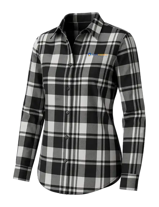 Womens White/Black Plaid Flannel Tunic w/PennEnergy Logo