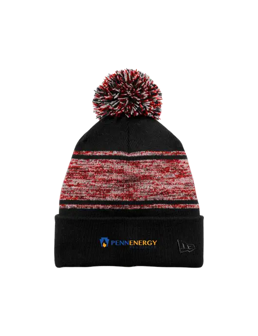 New Era Black/Red Knit Chilled Pom Beanie w/PennEnergy Logo