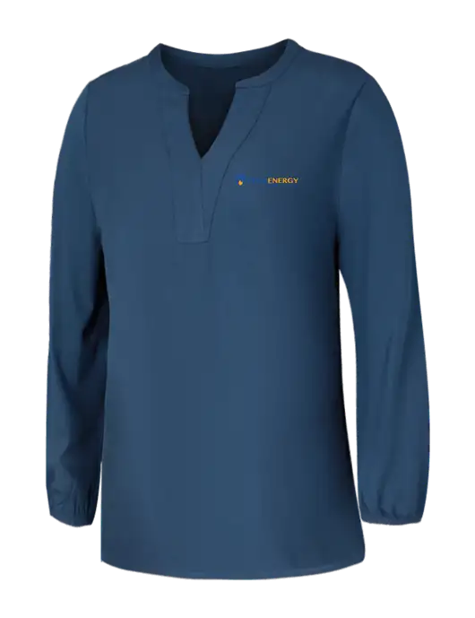Mercer+Mettle Womens Light Navy Blue Grey Stretch Crepe 3/4 Sleeve Blouse w/PennEnergy Logo
