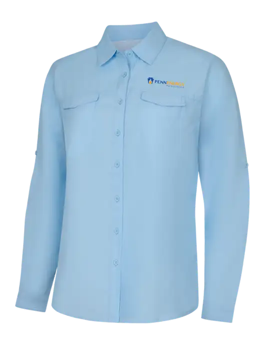 Womens Light Blue Long Sleeve UV Daybreak Shirt w/PennEnergy Logo