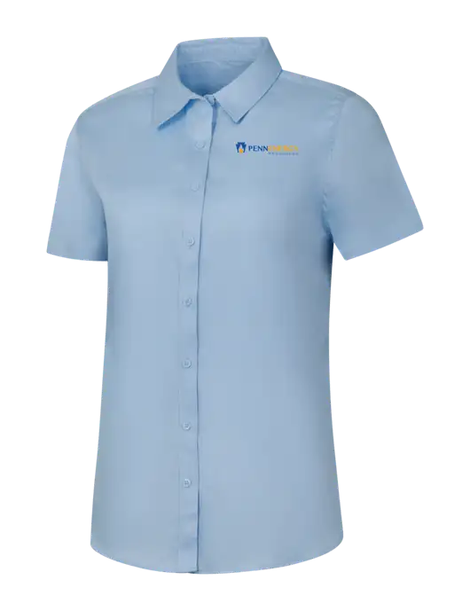 Womens Light Blue Short Sleeve Superpro React Twill Shirt w/PennEnergy Logo