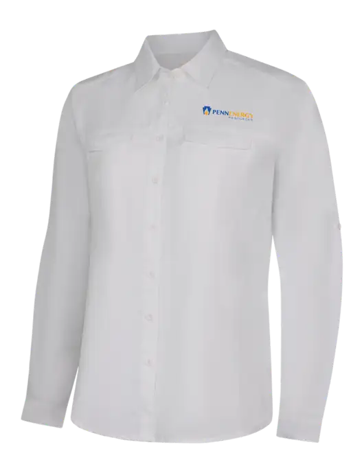 Womens White Long Sleeve UV Daybreak Shirt w/PennEnergy Logo