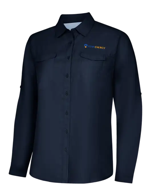 Womens Navy Long Sleeve UV Daybreak Shirt w/PennEnergy Logo