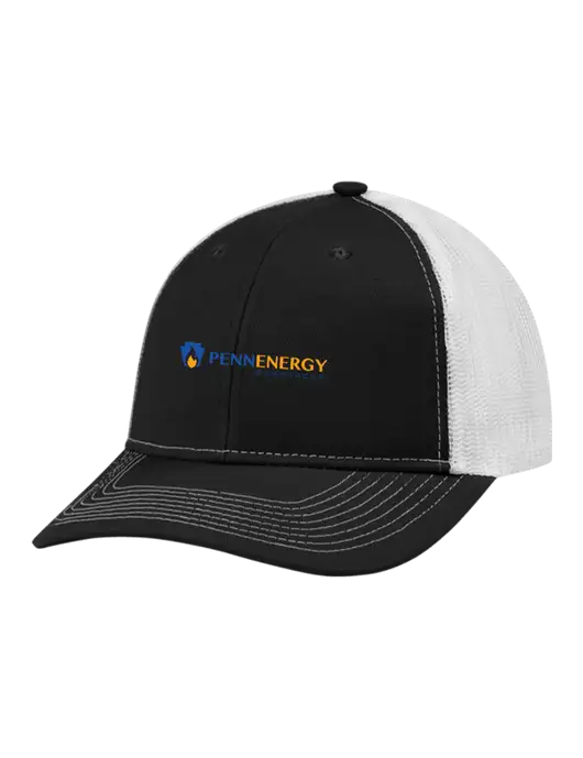 Snapback Ponytail Trucker Cap Black w/White Mesh w/PennEnergy Logo