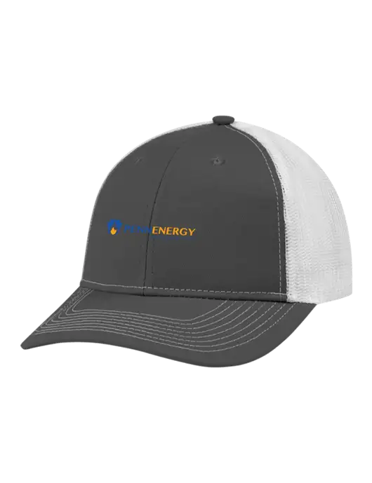 Snapback Ponytail Trucker Cap Dark Grey w/White Mesh w/PennEnergy Logo