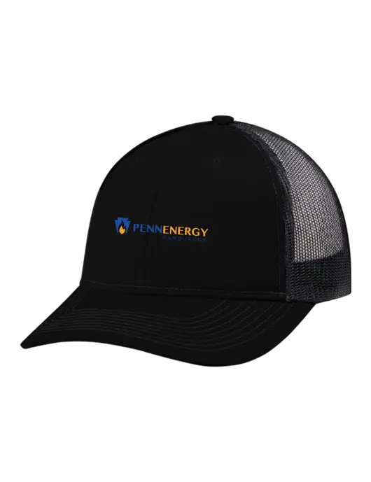 Snapback Ponytail Trucker Cap Black w/Black Mesh w/PennEnergy Logo