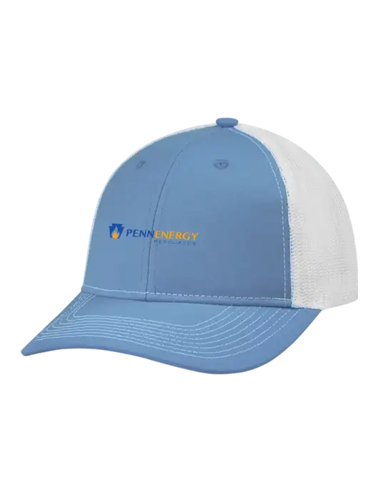 Snapback Ponytail Trucker Cap Carolina Blue w/White Mesh w/PennEnergy Logo