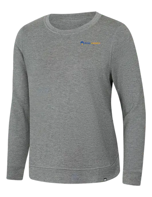 TravisMathew Womens Light Grey Heather Lightweight Long Weekend Crew w/PennEnergy Logo
