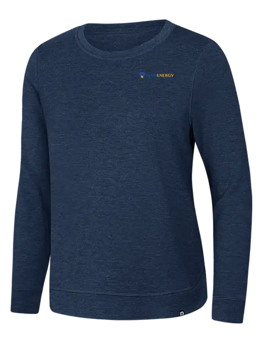TravisMathew Womens Dark Slate Blue Heather Lightweight Long Weekend Crew w/PennEnergy Logo