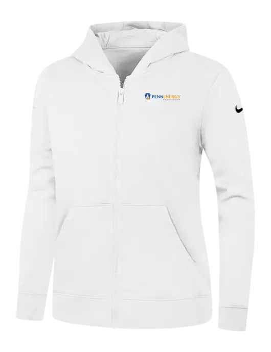 Nike Womens Club Fleece Sleeve Swoosh Full-Zip White Hoodie w/PennEnergy Logo