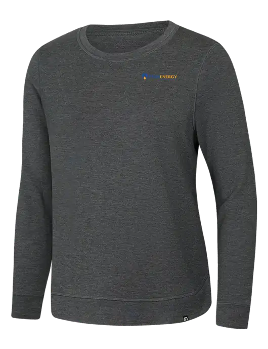 TravisMathew Womens Dark Grey Heather Lightweight Long Weekend Crew w/PennEnergy Logo