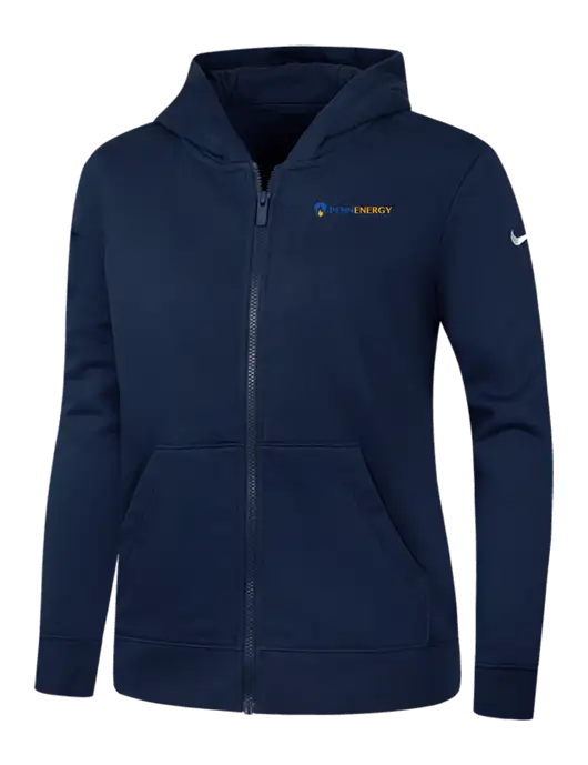 Nike Womens Club Fleece Sleeve Swoosh Full-Zip Dark Navy Hoodie w/PennEnergy Logo
