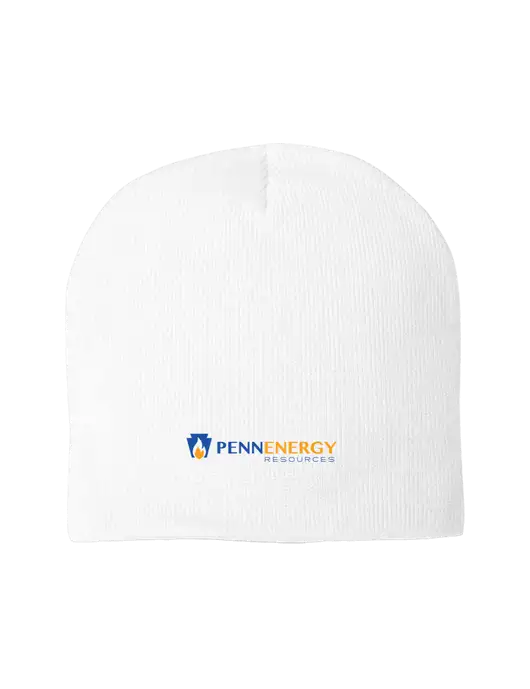 Solid White Element Knit Beanie w/PennEnergy Logo