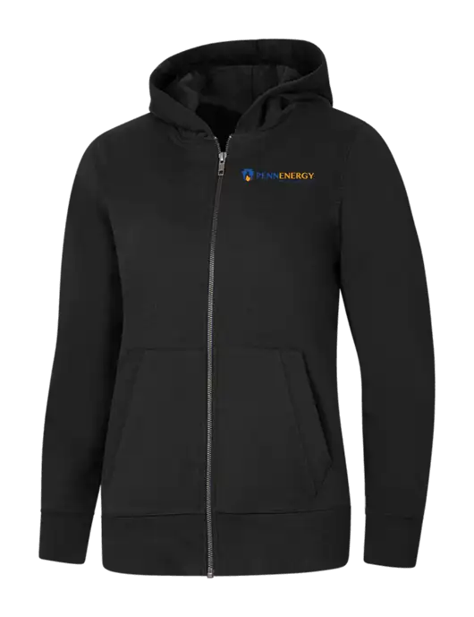 Womens Black Re-Fleece Full-Zip Hoodie w/PennEnergy Logo
