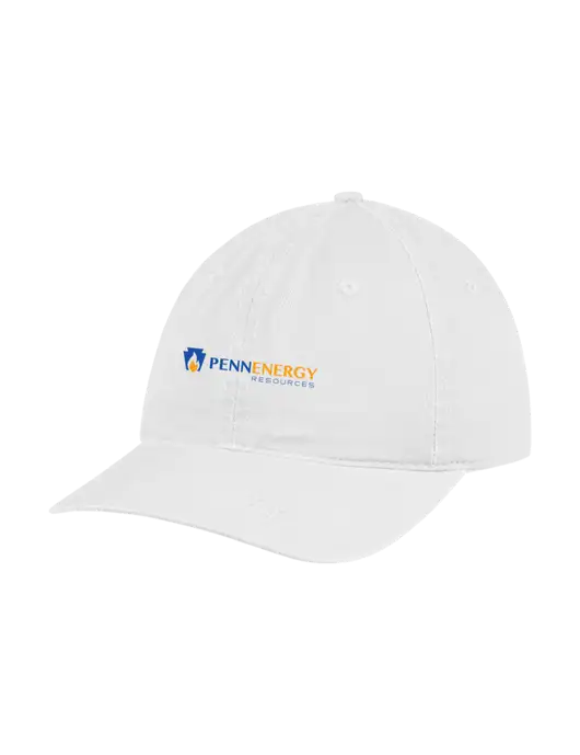 Garment Washed Unstructured Twill White Cap w/PennEnergy Logo