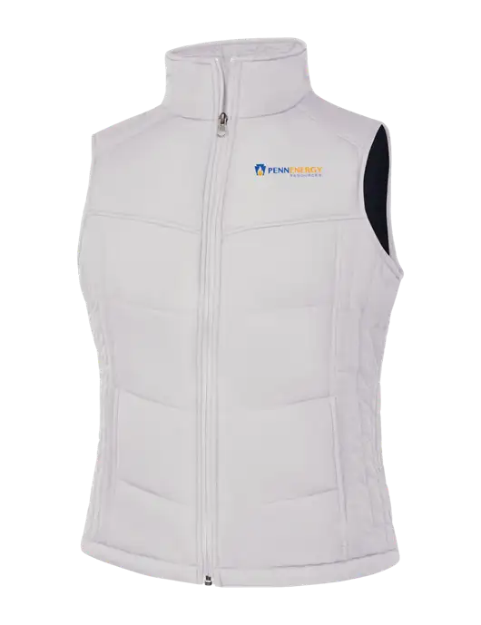 Womens White/Dark Slate Puffy Vest w/PennEnergy Logo