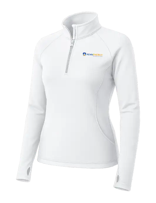 White Womens Sport Wick Stretch 1/4 Zip Pullover w/PennEnergy Logo