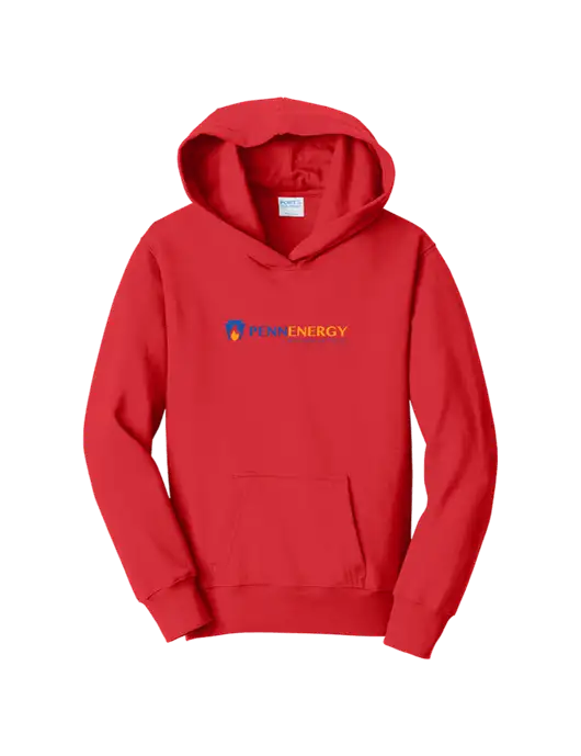 Youth Bright Red 8.5 oz Ring Spun Pullover Hooded Sweatshirt w/PennEnergy Logo
