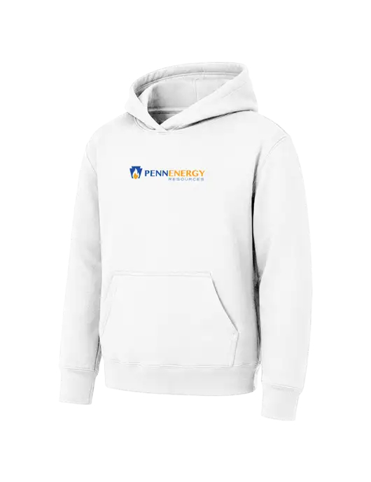 Youth White 7.8 oz Pullover Hooded Sweatshirt w/PennEnergy Logo
